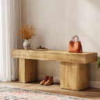 Solid Wood Bench, 47" Farmhouse Entryway Bench with Artistic Legs