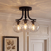 3-Light Semi Flush Mount Ceiling Light with Clear Bubble Glass Globes 3