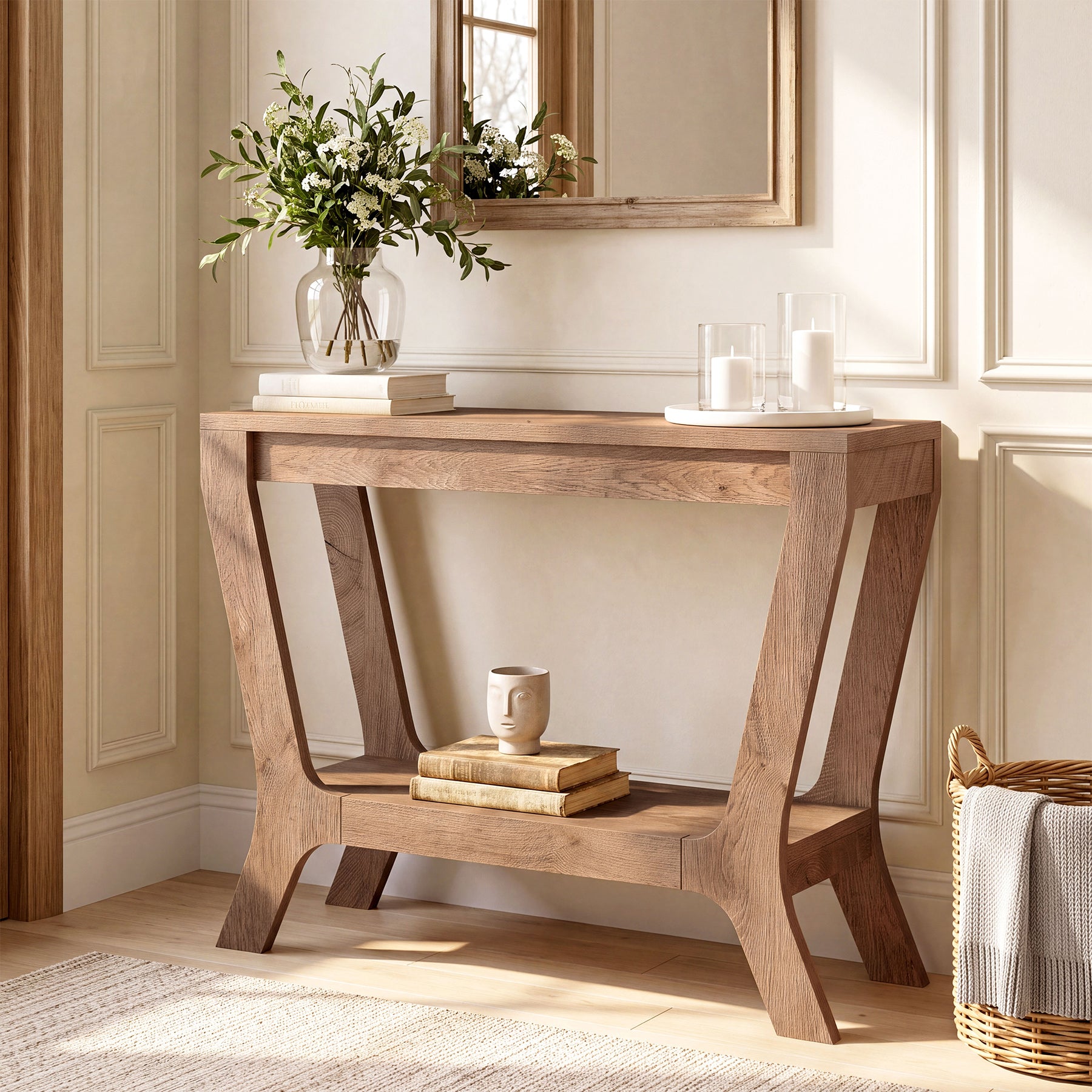 41" Rectangular Console Table, Farmhouse Entryway Table with 2-Tier Storage