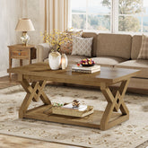 2-Tier Coffee Table, 47.24" Rectangle Center Tea Table with Open Shelves 3