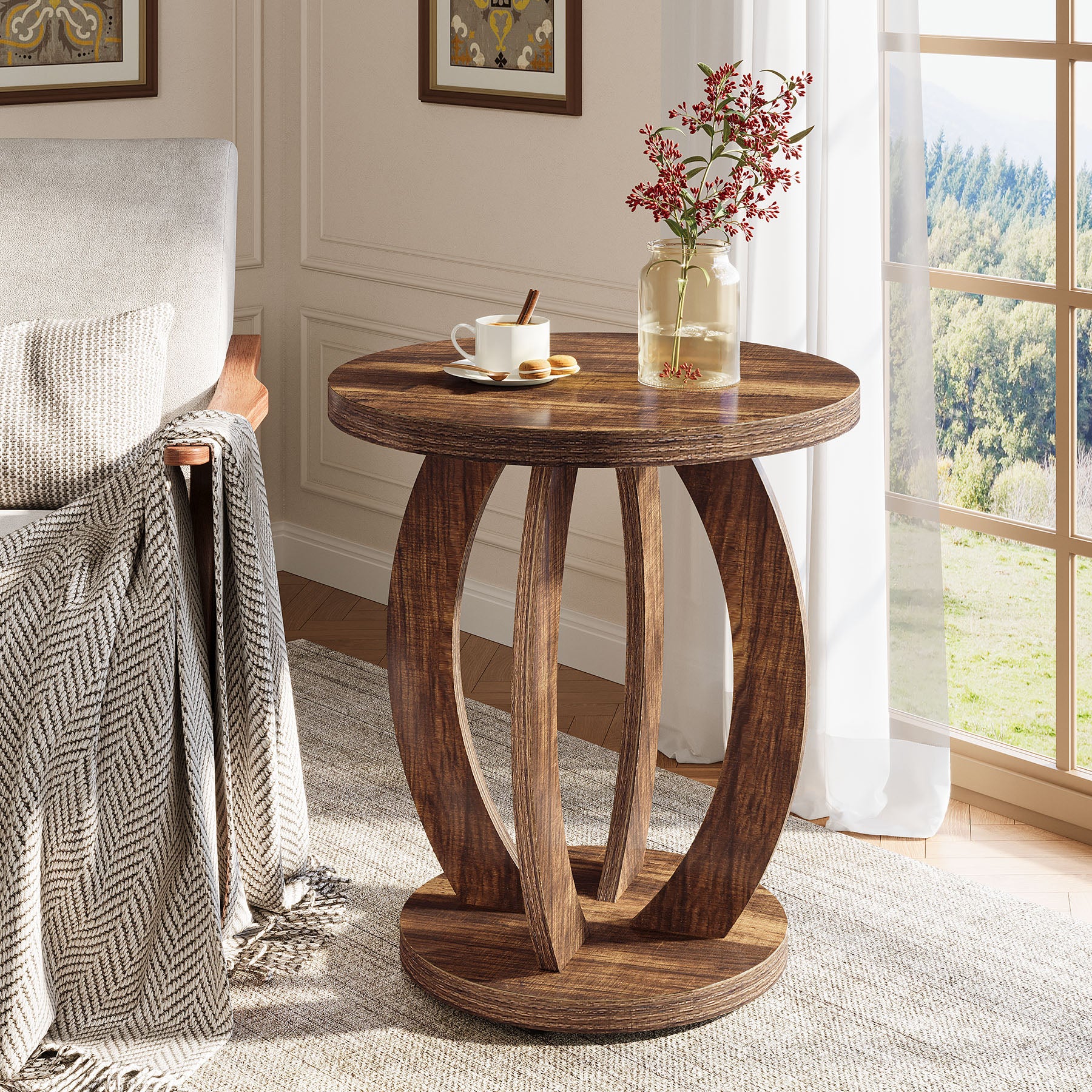 Round End Table, Accent Side Table with Storage for Small Space