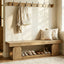 63" Entryway Bench, Farmhouse Shoe Bench with Storage Shelf for Bedroom, Hallway
