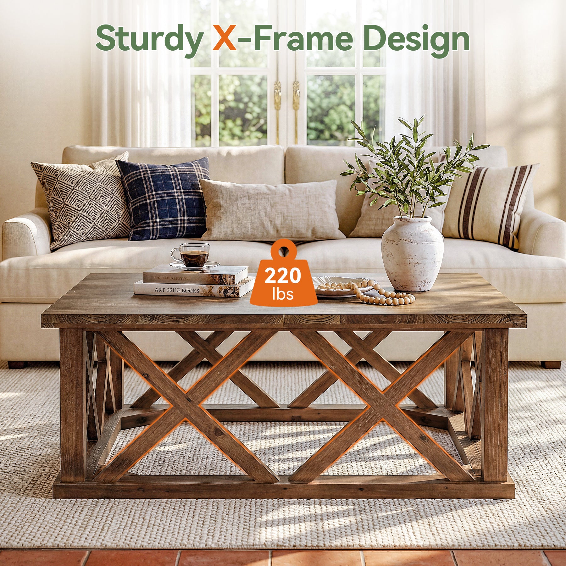 Tribesigns 39.37" Solid Wood Coffee Table, Square Farmhouse Table for Living Room