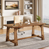 63" Solid Wood Office Desk, Farmhouse Executive Computer Desk with Large Work Surface 3