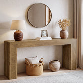 63" Fluted Console Table with Roman Column Legs, Narrow Farmhouse Entryway Sofa Table with Wood-Grain Finish 3