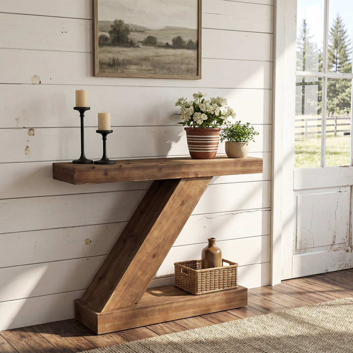 41.3” Solid Wood Z-Shape Console Table, Modern Narrow Entryway Sofa Ta ...
