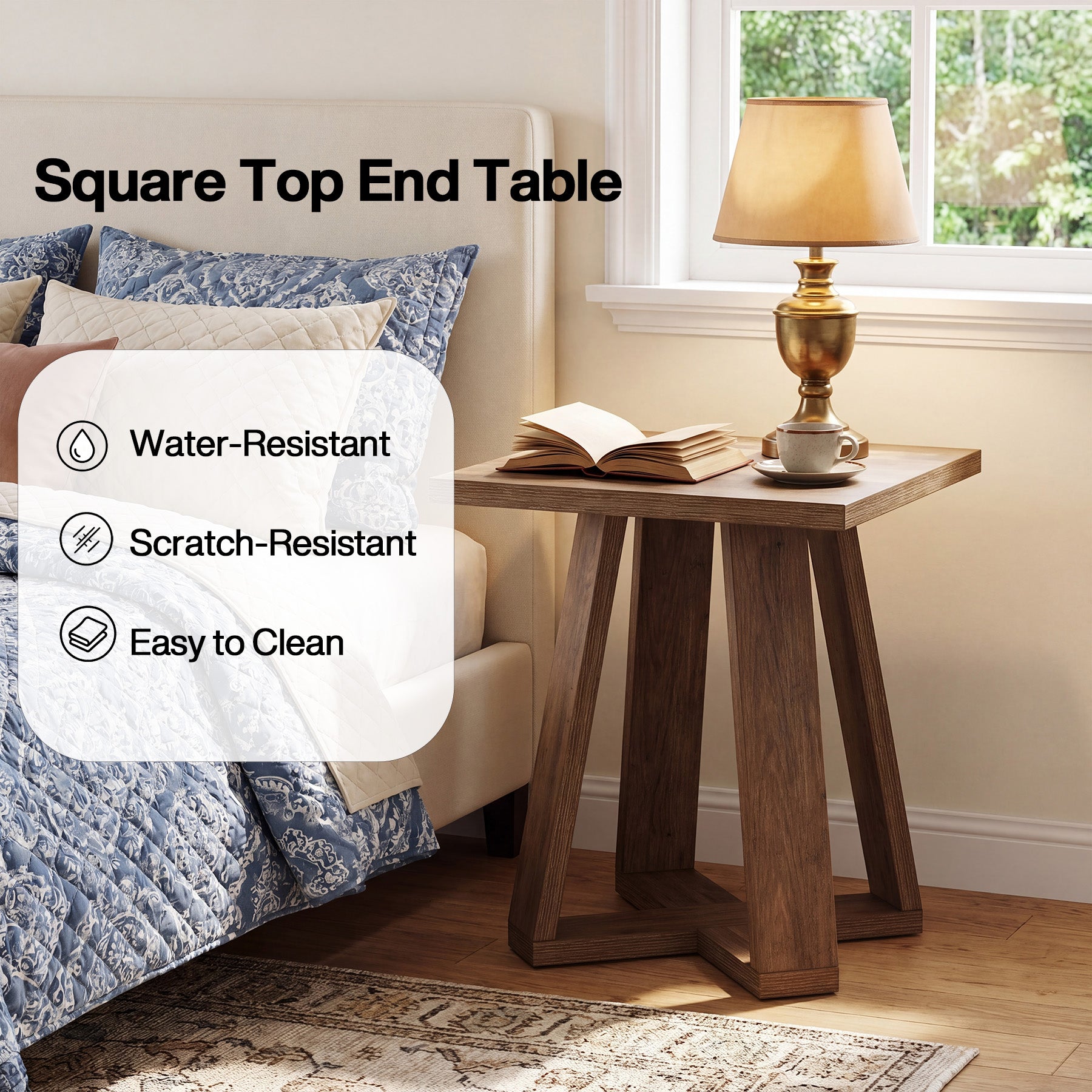 19.7" Farmhouse End Table, Cross Leg Square Side Table for Living Room