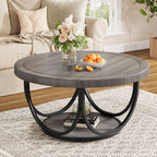 gray and black round coffee table with metal frame