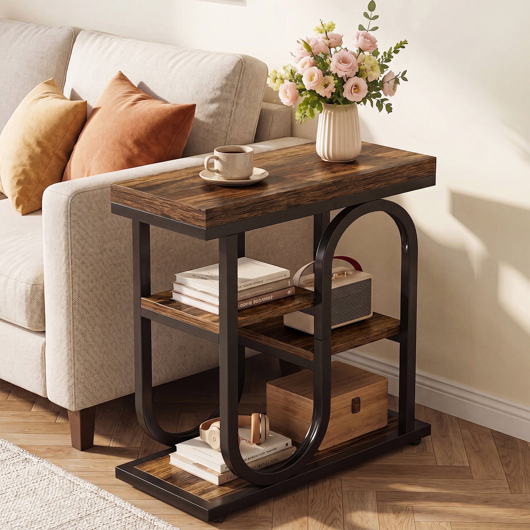 23.6" Narrow End Table, 4-Tier Side Table Nightstand for Living Room