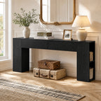 79" Long Console Table, Farmhouse Entryway Table with 2 Drawers and Side Storage Shelves