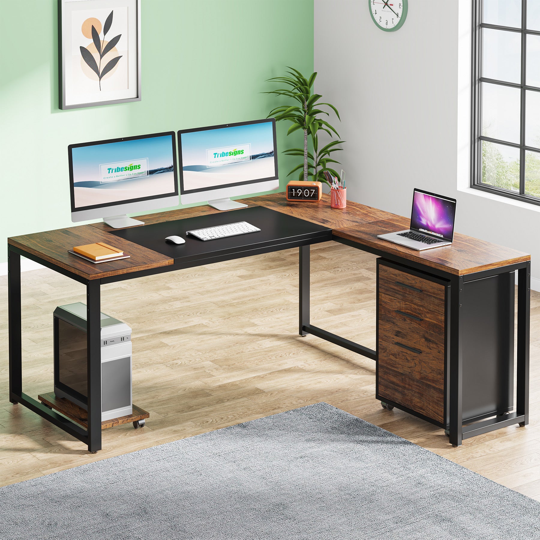 Tribesigns 70.8”Executive Desk, Large Office Computer Desk with Thicken  Frame, Modern Simple Workstation Business Furniture for Home Office,  Vintage
