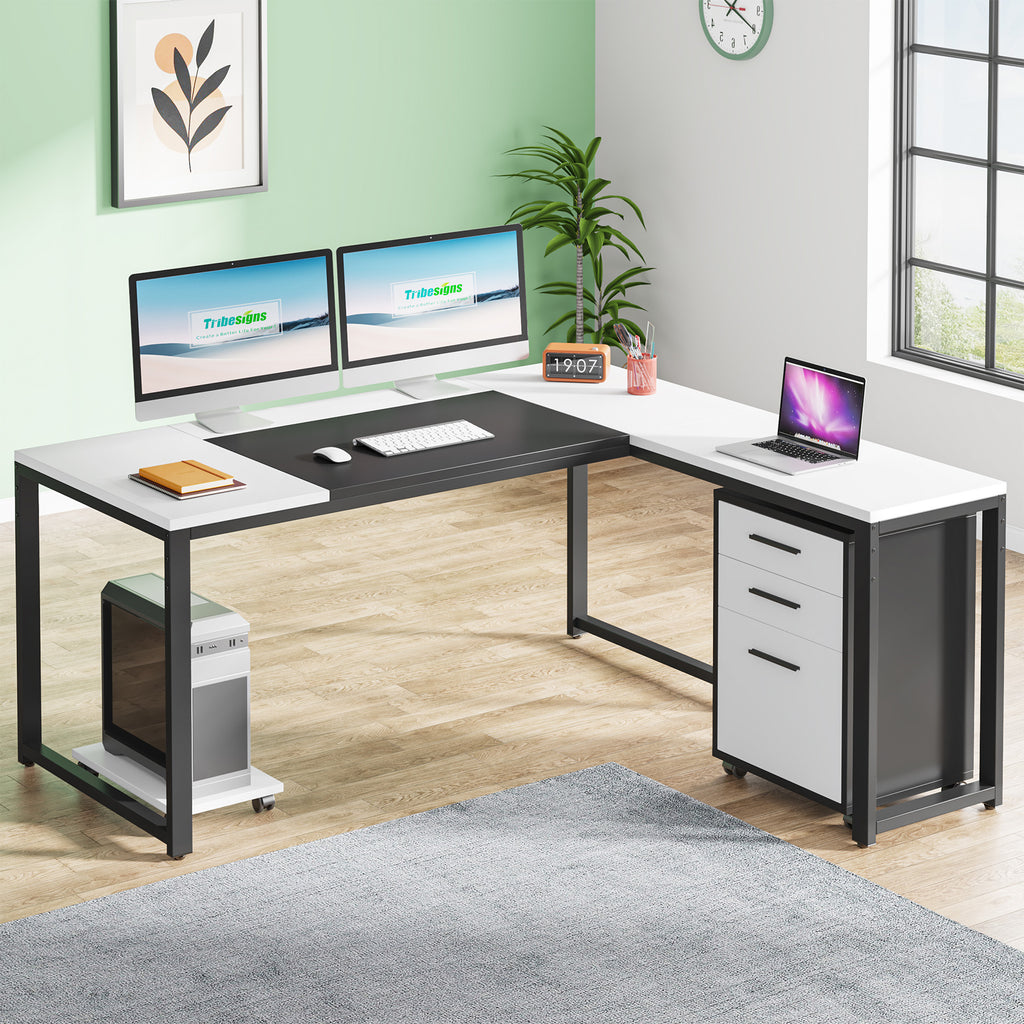 Tribesigns 55 / 63 L-Shaped Executive Desk with Storage Shelves and Mobile File Cabinet