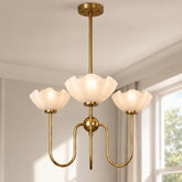 3-Light 20" Gold Floral Glass Chandelier, Modern Pendant Light 3
