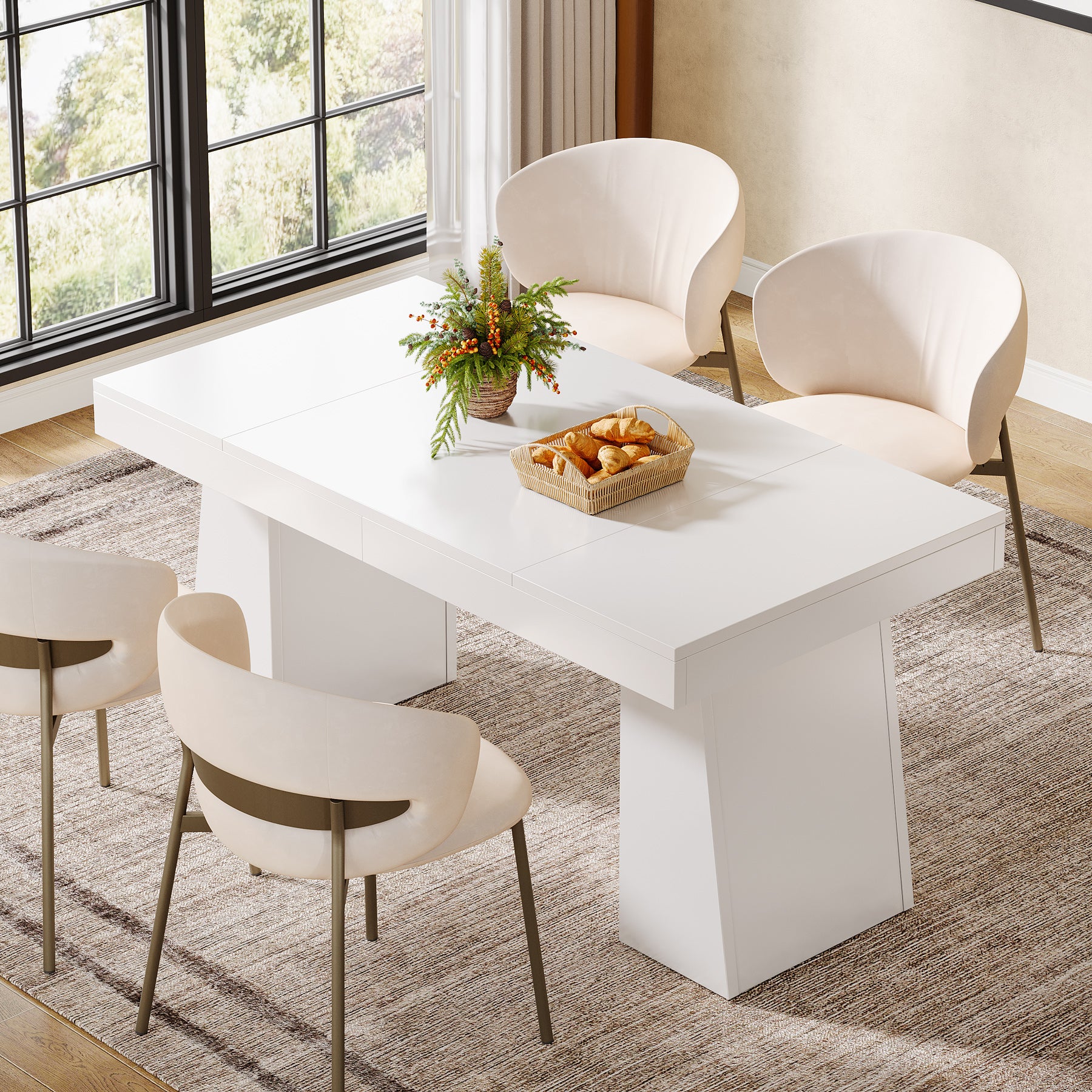 55" Dining Table for 4-6, Rectangular Kitchen Dinner Tables with Sturdy Legs