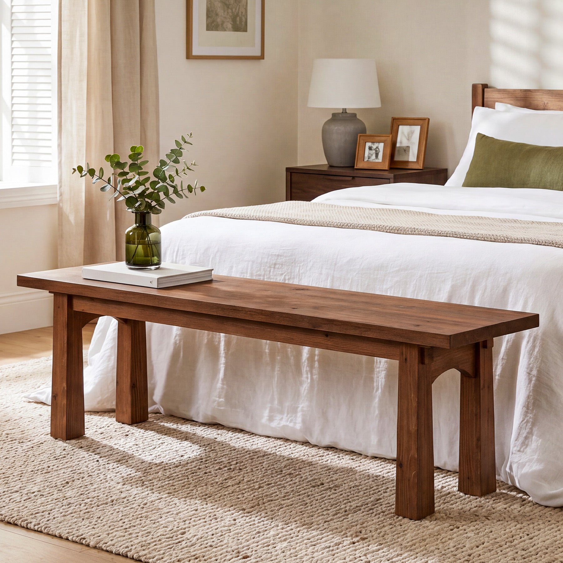55" Solid Wood Entryway Bench, Farmhouse Shoe Bench End of Bed Bench, Easy Assembly