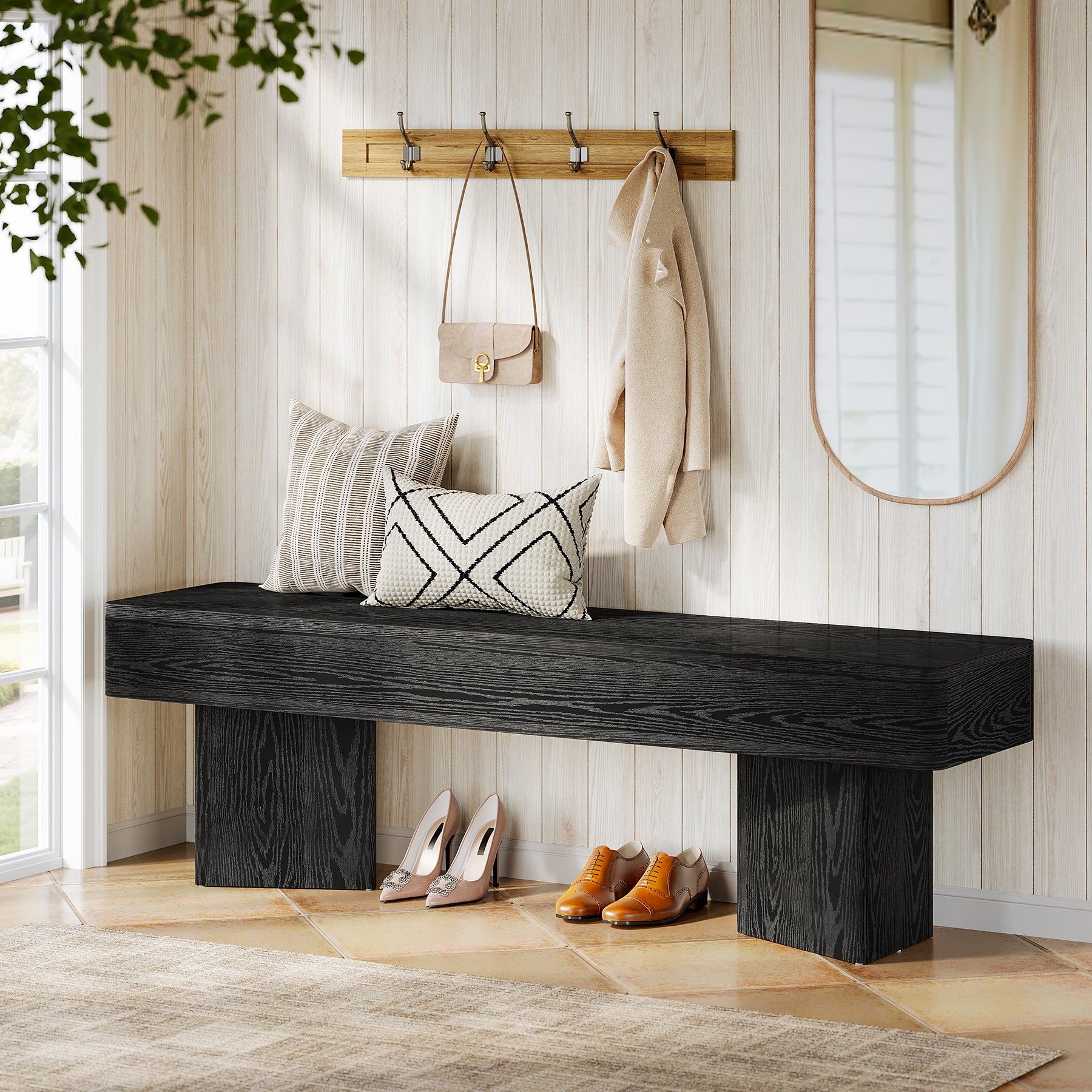 47.24" Entryway Bench, Modern Shoe Bench with Sturdy Bases