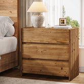 Oversized Solid Wood Nightstand, 31.5" Wide Bedside Table with 3 Drawers 3