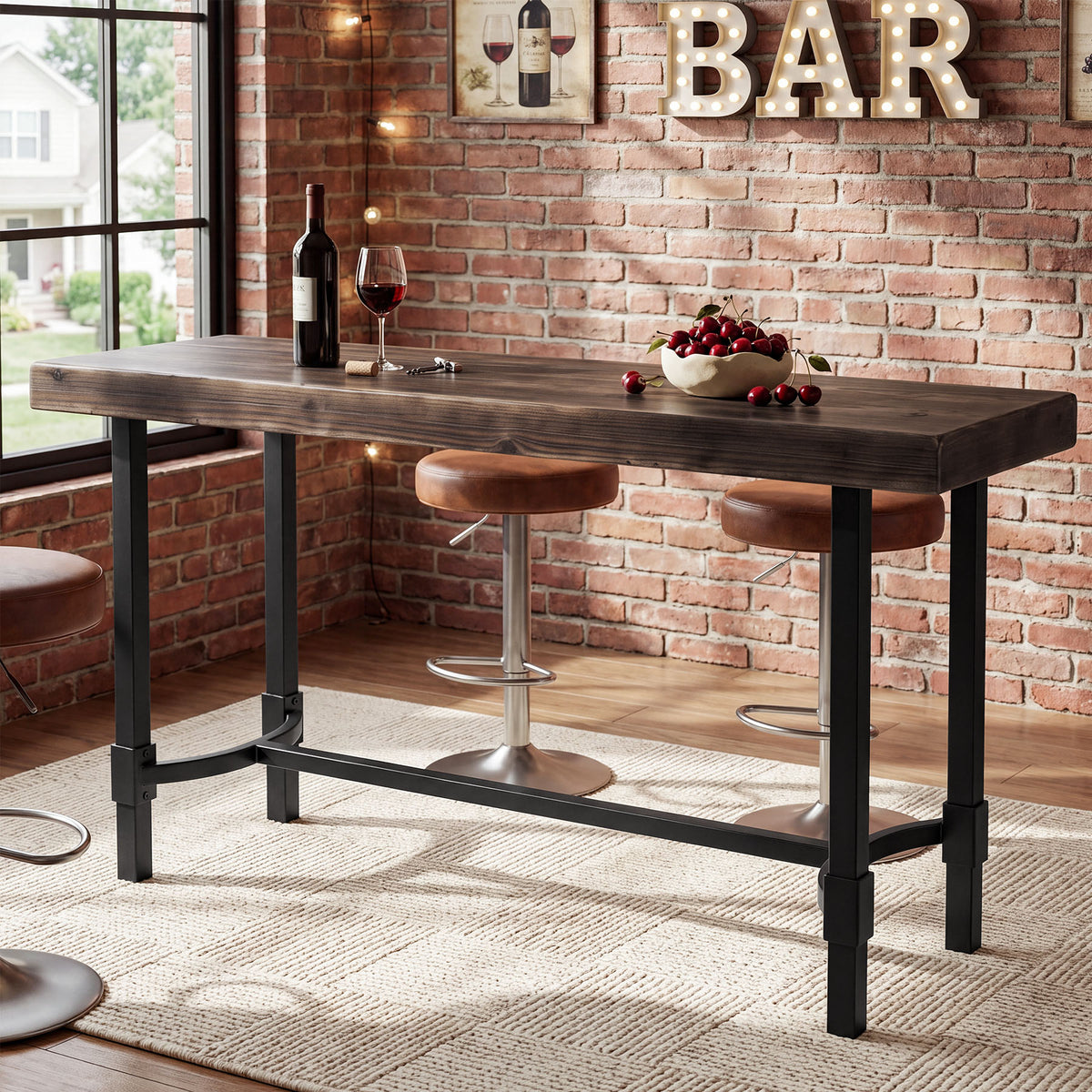 63" Industrial Bar Table, Narrow Counter Height Pub Table with Footrest