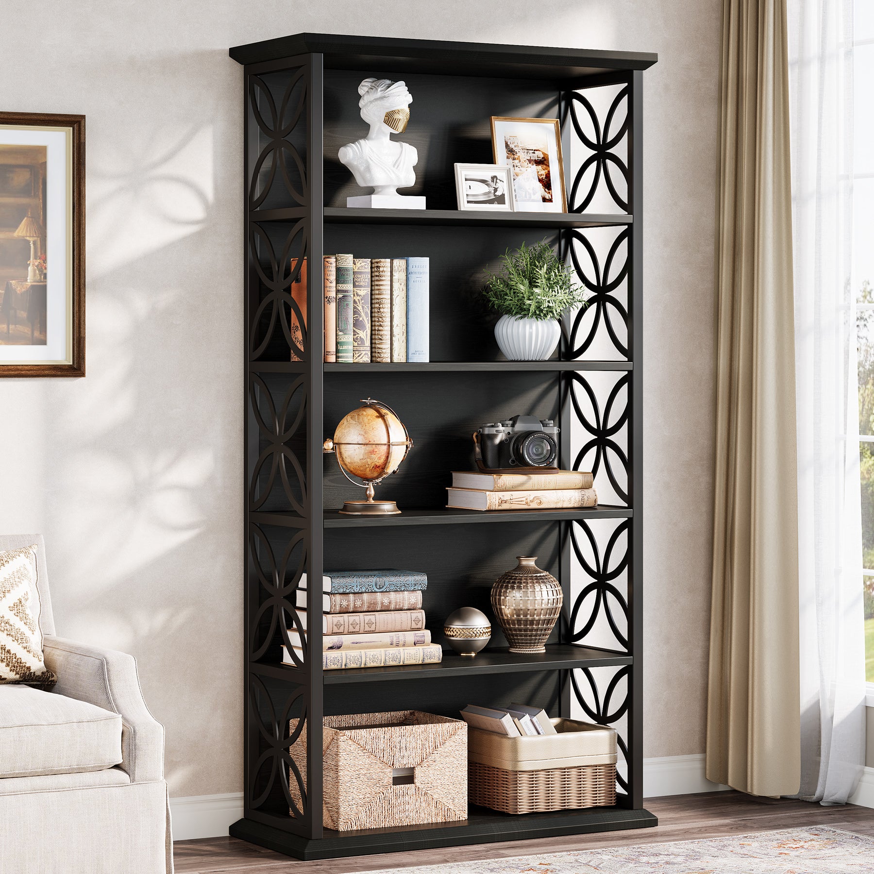 6-Tier Bookshelf, 71" Industrial Bookcase Displaying Rack with Metal Frame