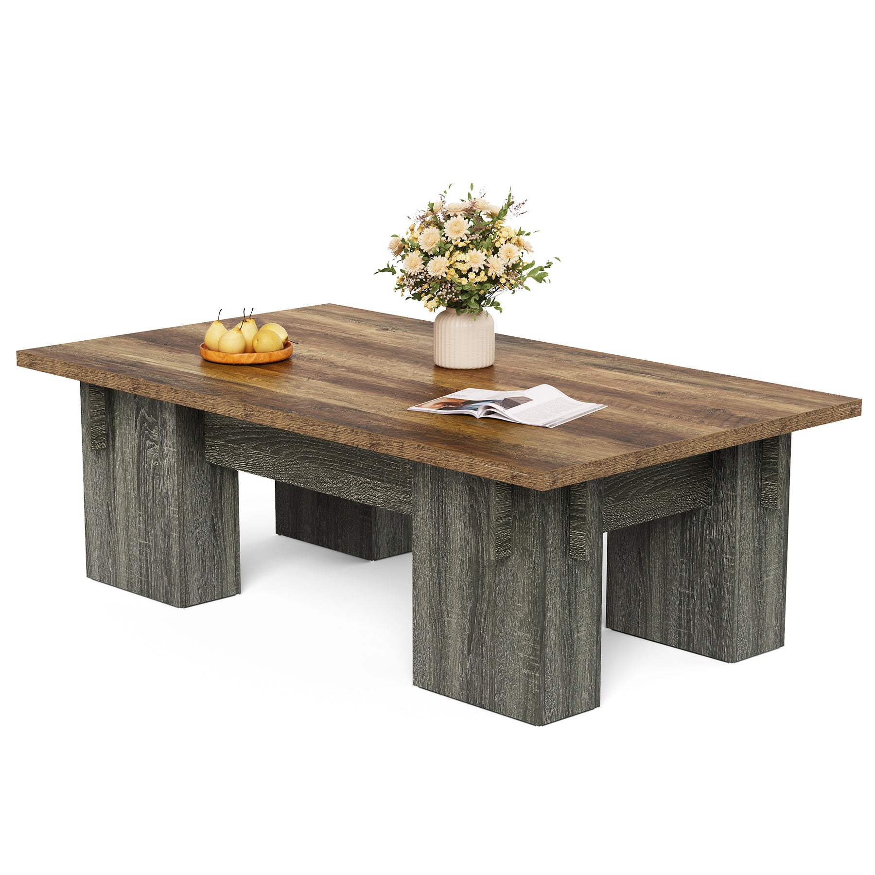 55" Rectangular Coffee Table for Living Room, Modern Center Table with Wood Finish