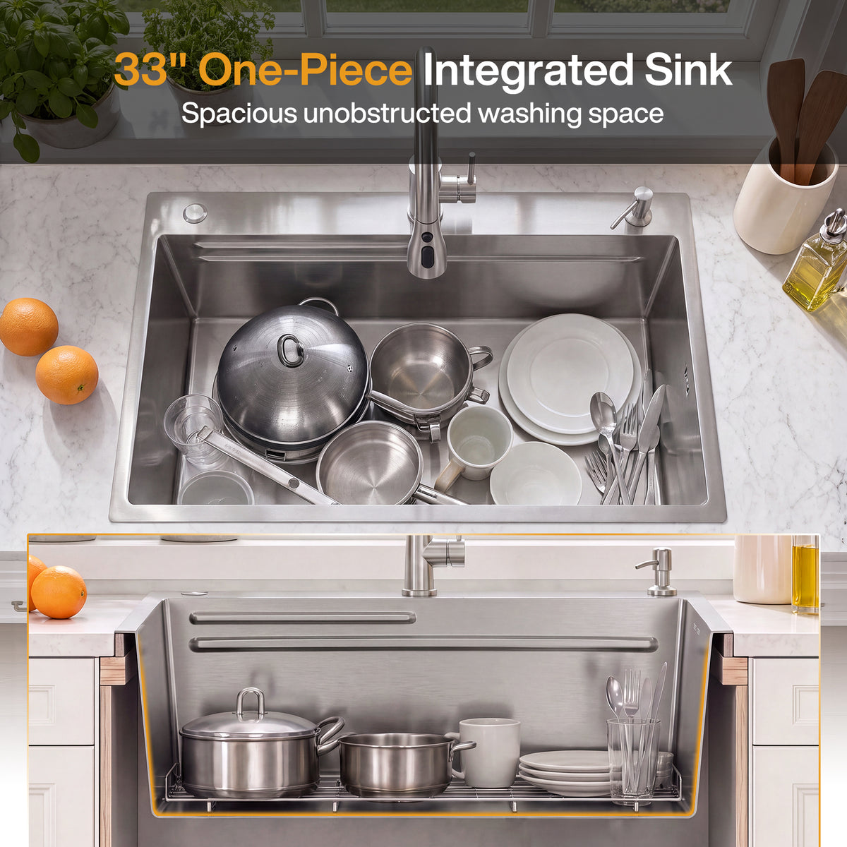 33x22 inch Drop In Kitchen Sink, 10" Deep Stainless Steel Sink with Multiple Accessories