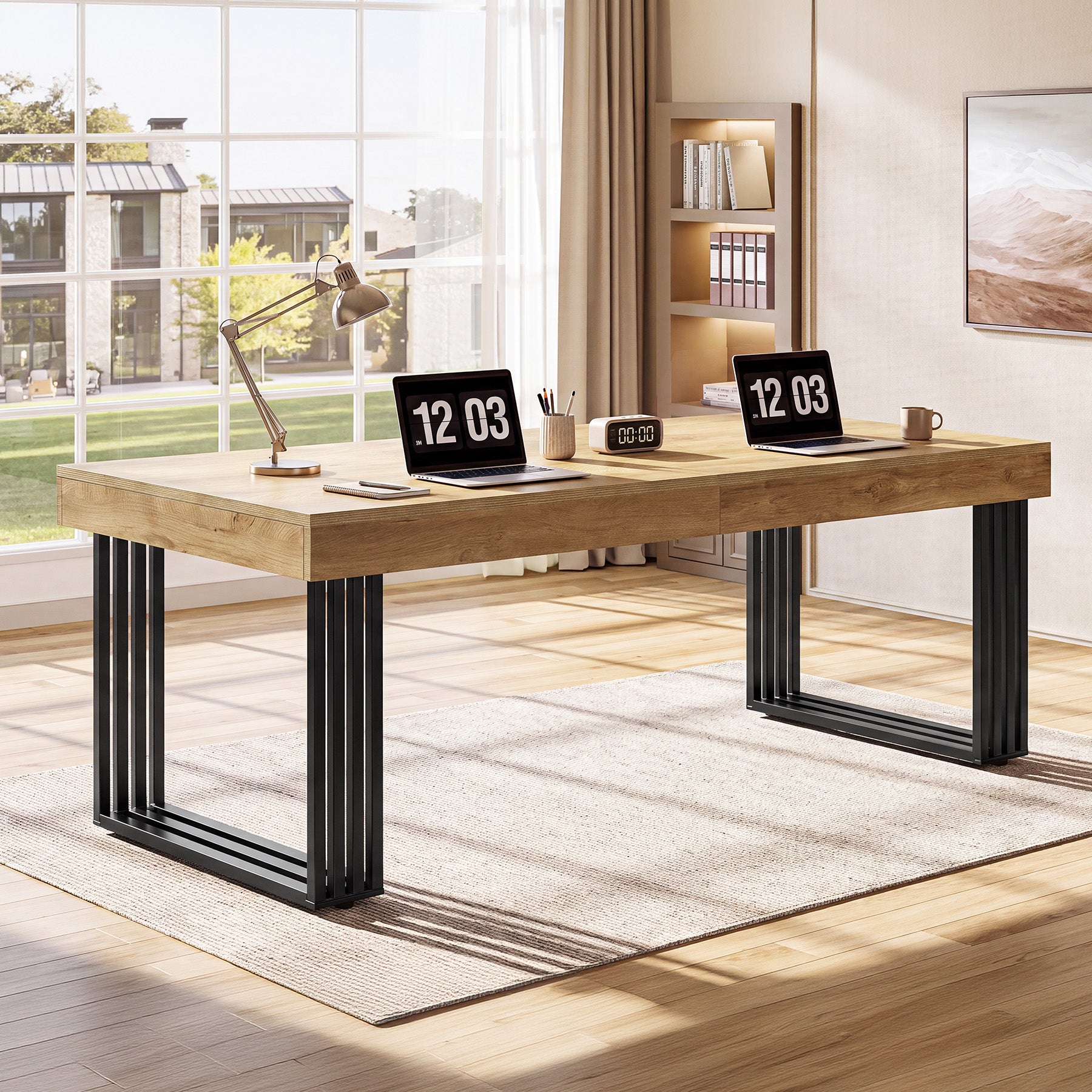 79" Large Computer Desk, Double Executive Desk with Thick Tabletop, Home Office