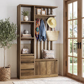 Hall Tree with Bench & Shoe Storage, Farmhouse 6 Hooks, 3 Shelves, 5 Shoe Cubbies, Entryway 3