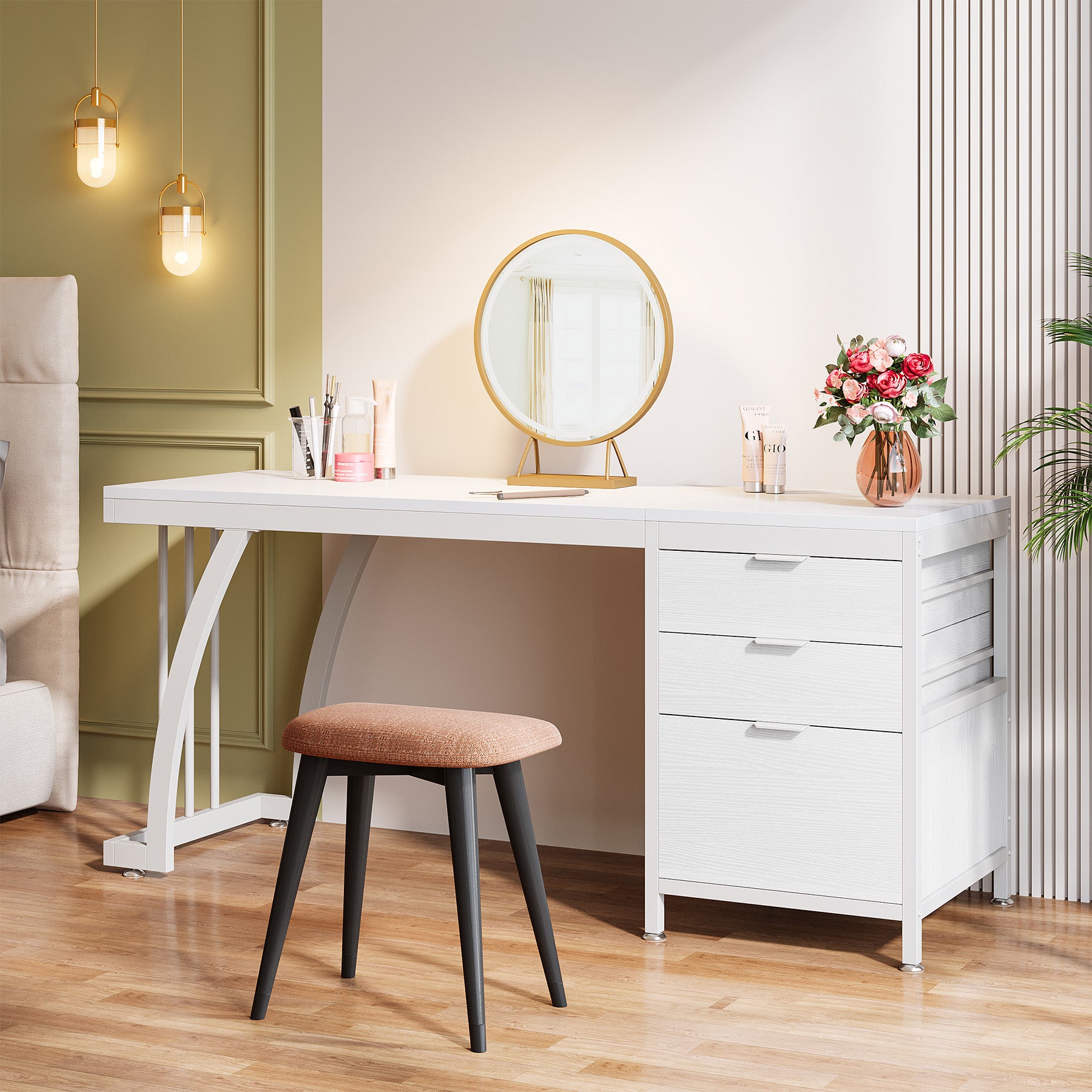 3-Drawer Makeup Vanity Desk, 59" Dressing Table with Reversible Drawers (Only Desk)