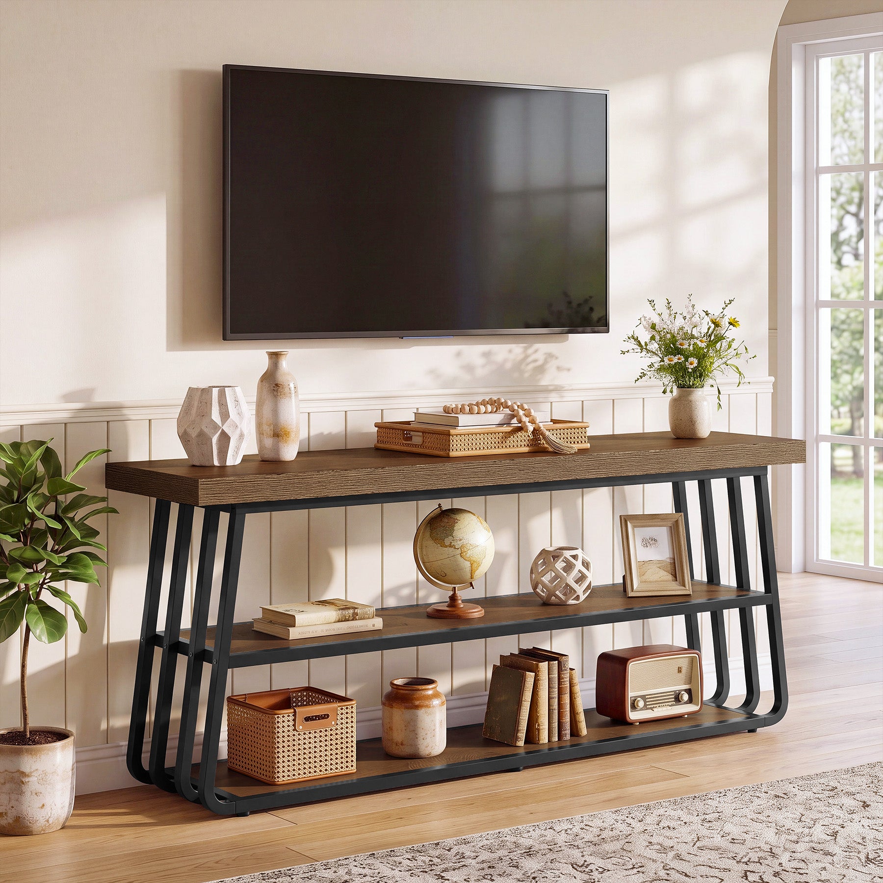 63" TV Stand for 55-75" TV, 3-Tier Entertainment Media Console with Metal Frame for Living Room