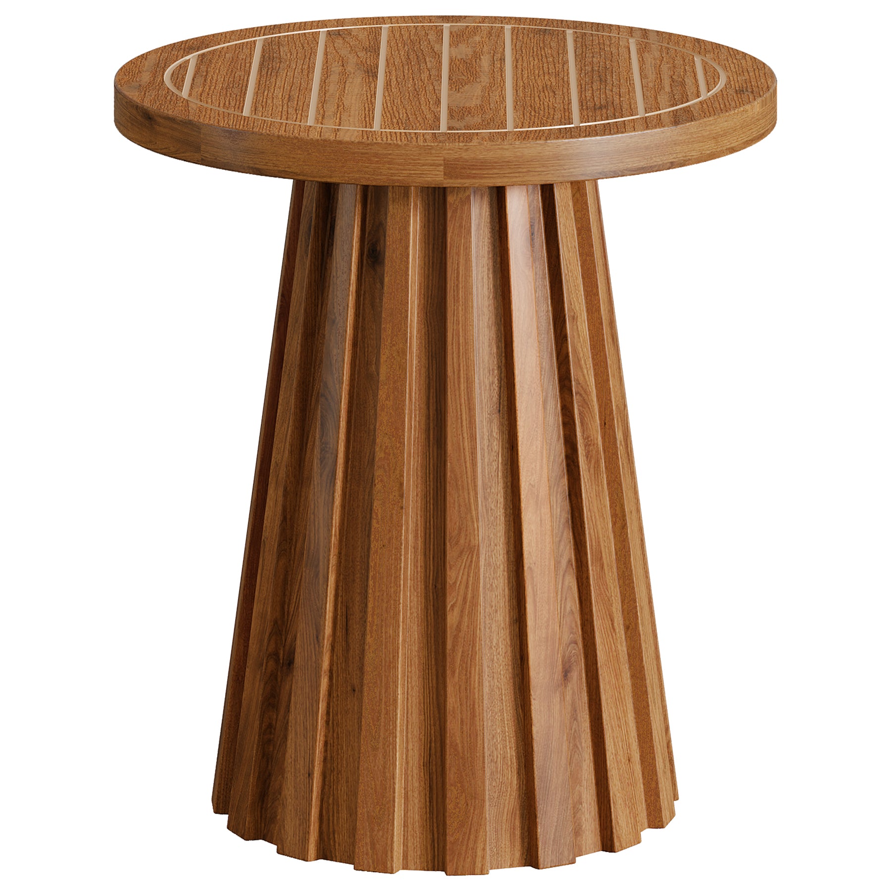 20" Round Side Table, Solid Wood End Table with Fluted Base for Living Room