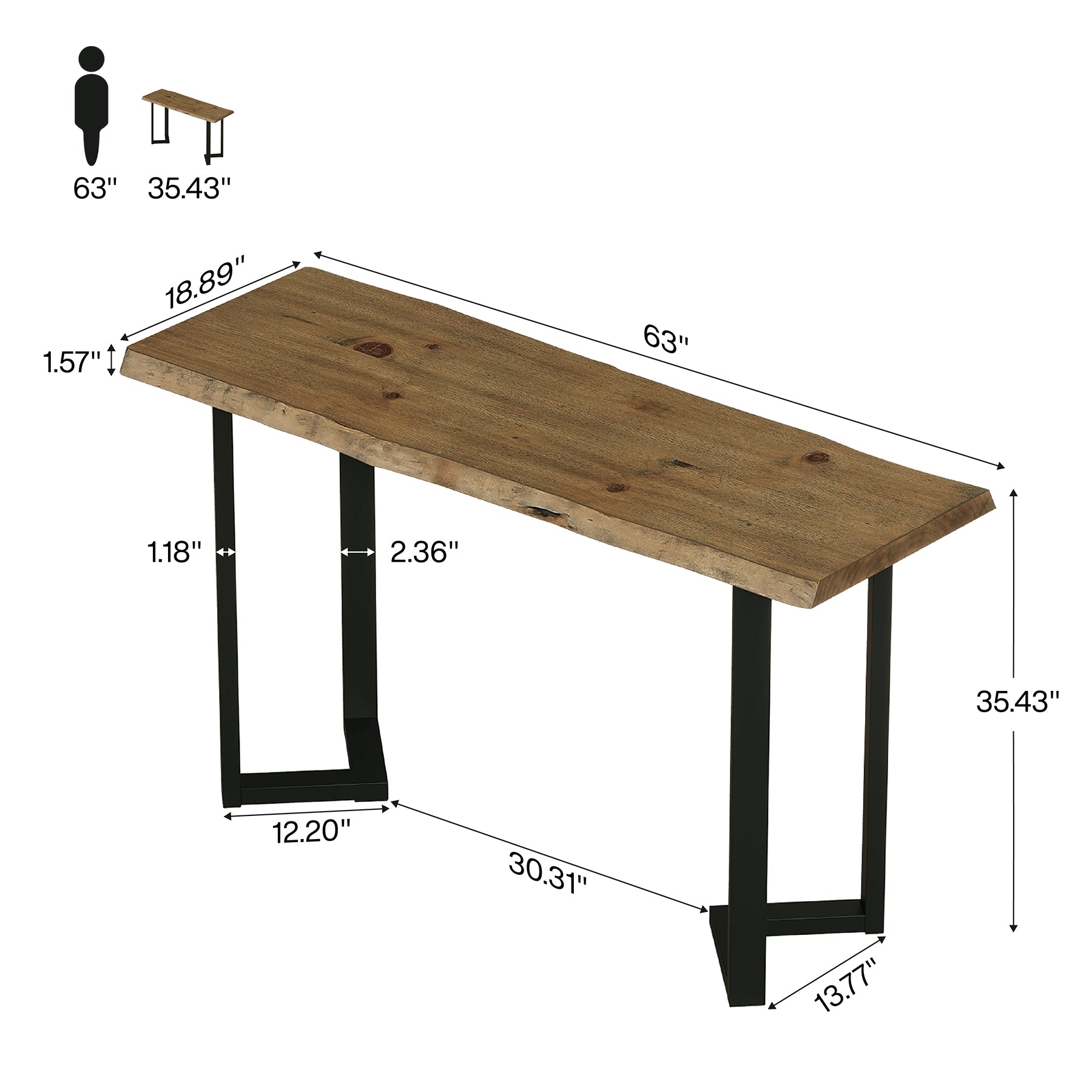 63" Rectangle Bar Table, Solid Wood Counter Height Pub Table Bar Unit