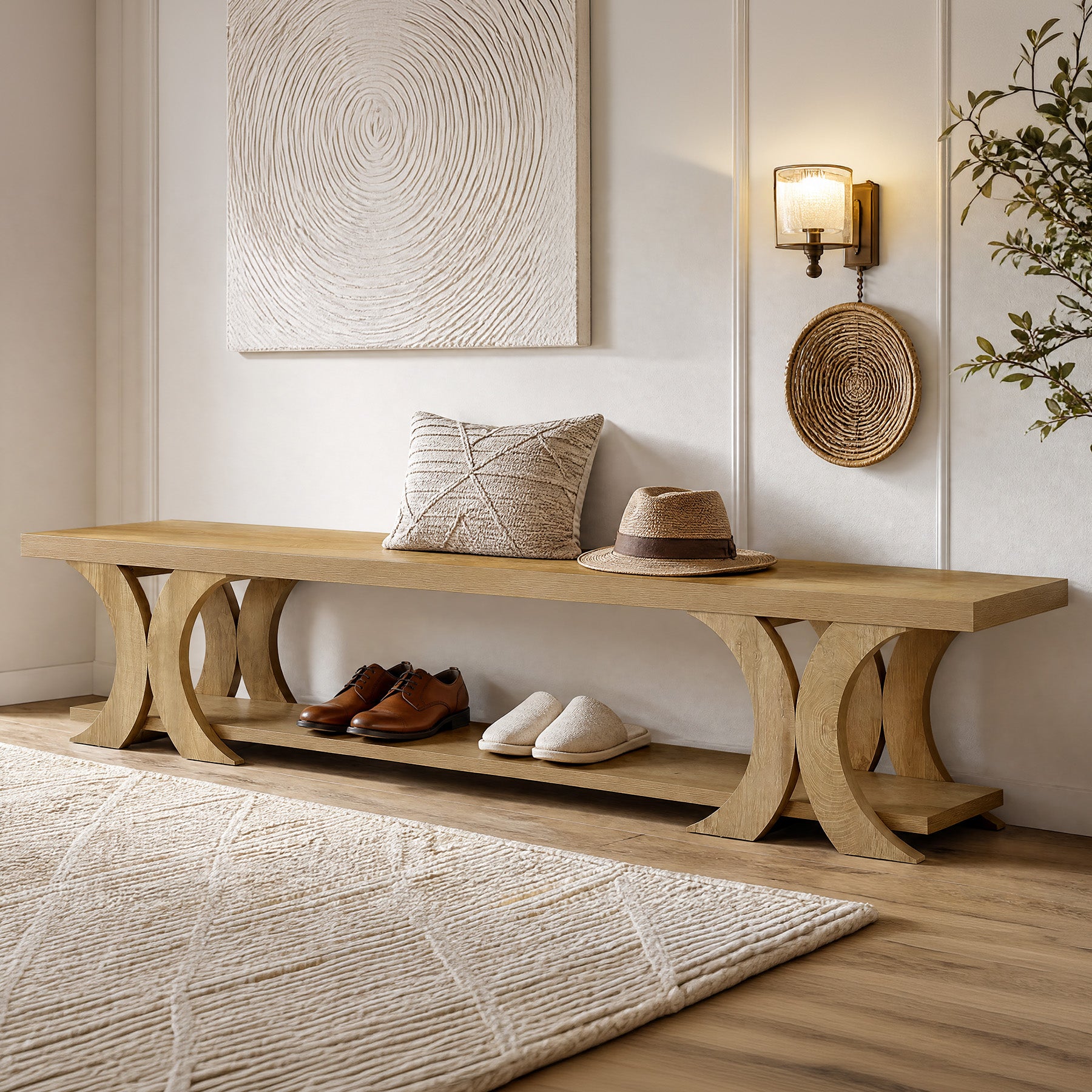 70.8" Long Entryway Bench, Farmhouse Seating End of Bed Bench with Shoe Storage