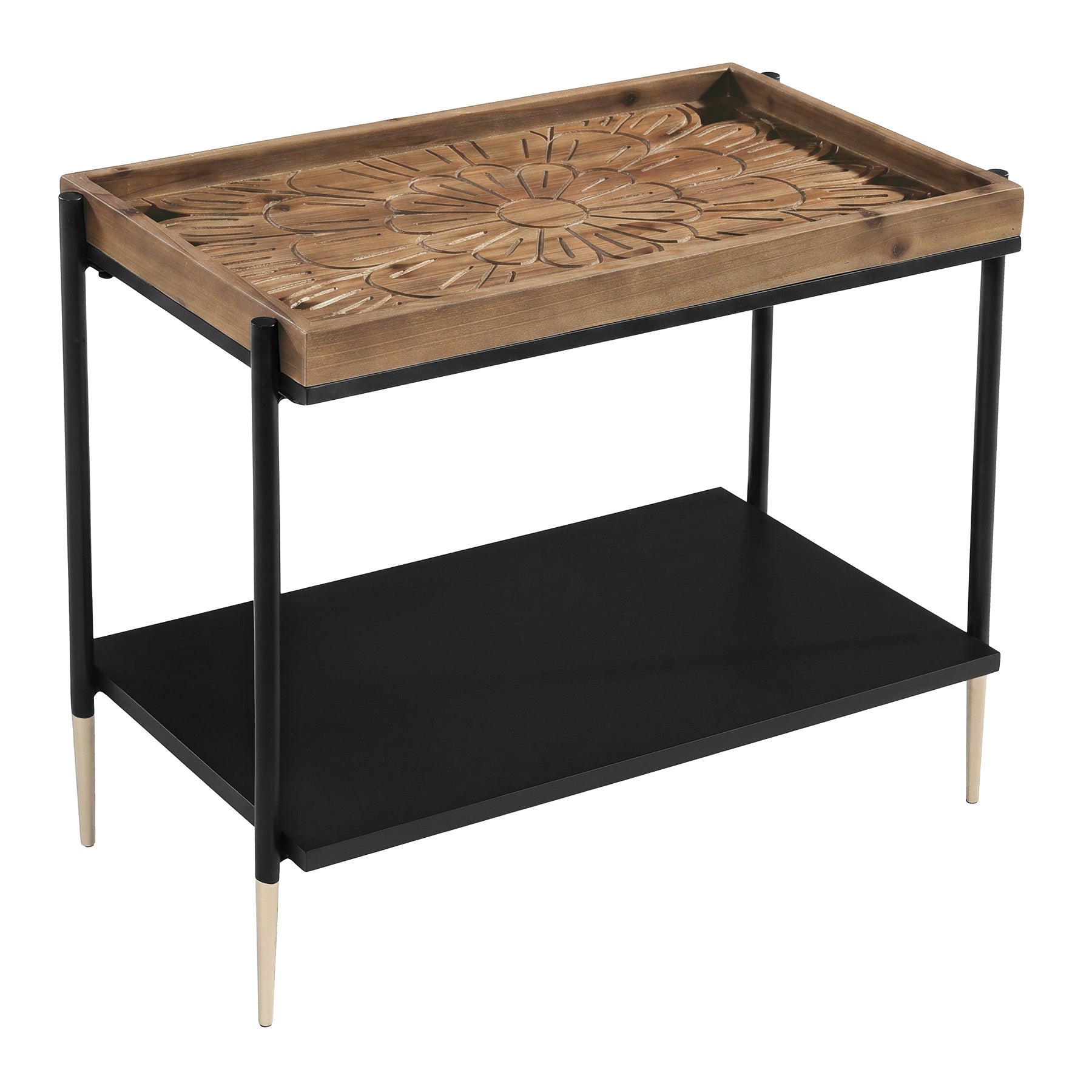 27.5" 2-Tier End Table with Storage Shelf, Solid Wood Side Table for Living Room