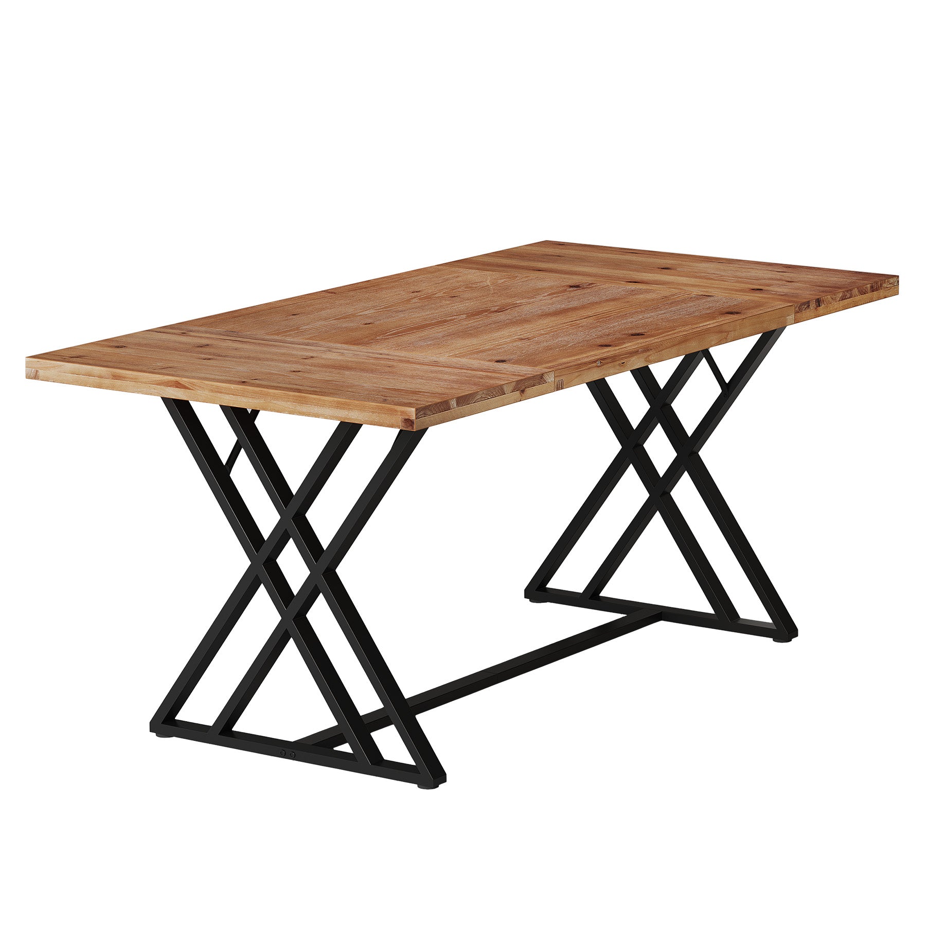63" Solid Wood Computer Desk, Farmhouse Home Office Table with X-Shaped Metal Frame