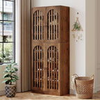 70.8" Kitchen Pantry, Wooden Cupboard Storage Cabinet with 4 Slatted Doors