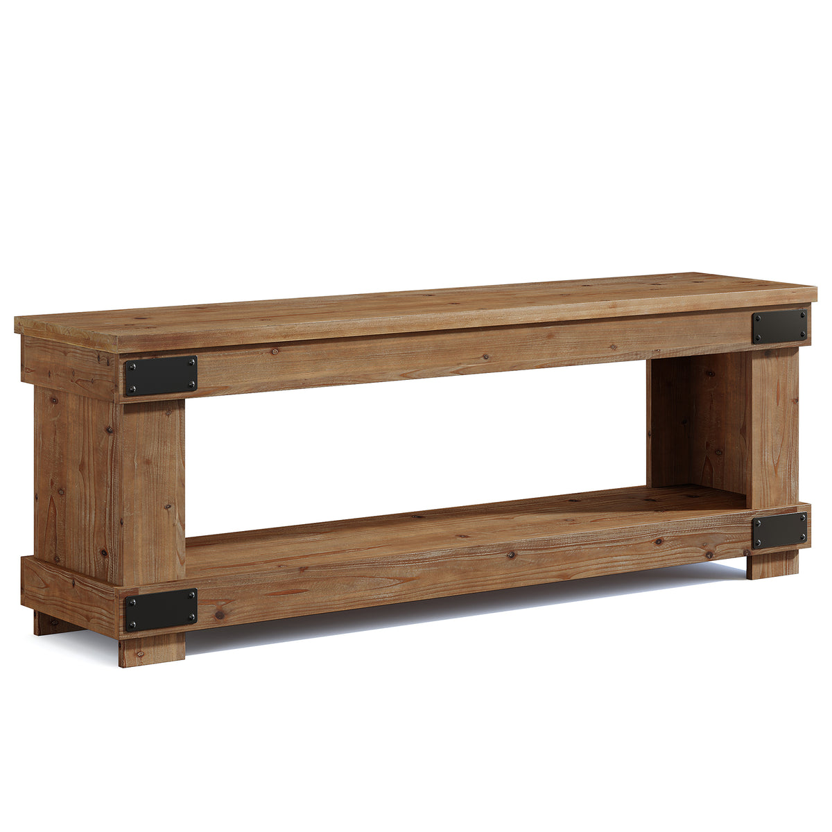 63" Solid Wood Entryway Bench, 2-Tier Shoe Storage, Industrial Hallway Bench