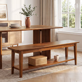 55" Solid Wood Dining Bench, Farmhouse Kitchen Bench with Lower Shelf 3