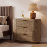 35" Oversized Nightstand with 3 Drawers, Modern Oak Finish Bedside Table 3
