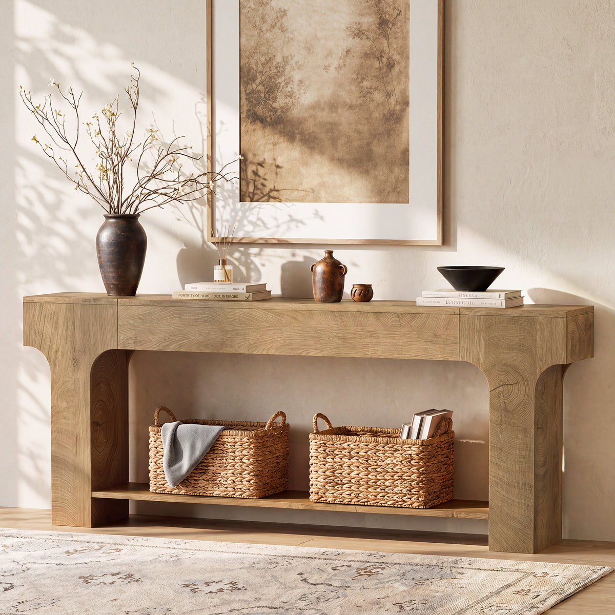 79" Extra Long Console Table, Open Storage Shelf, Sturdy Entryway Sofa Table, Living Room