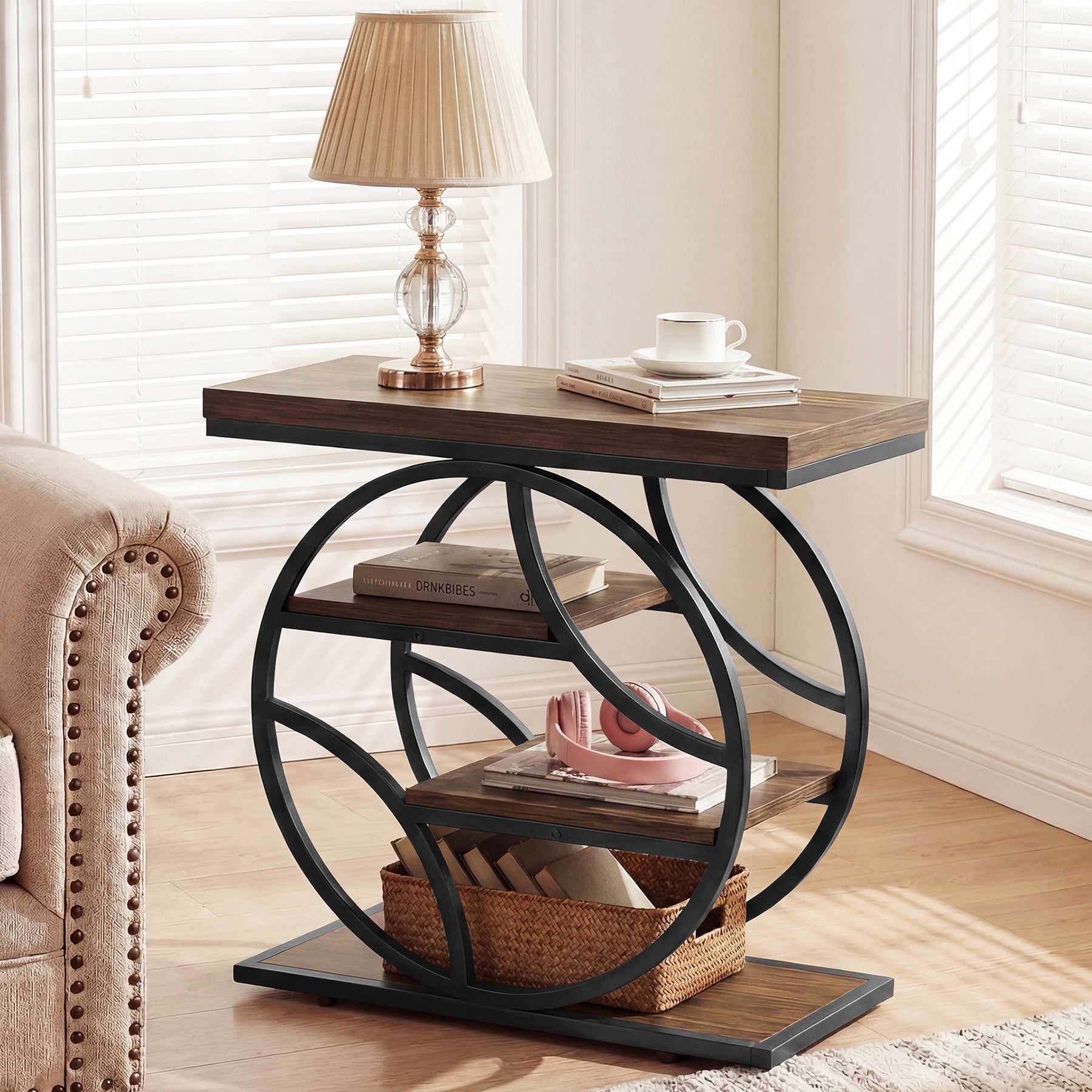 Tribesigns 25.59 Inch Narrow Side Table with Storage, 4 Tier Industrial End Table