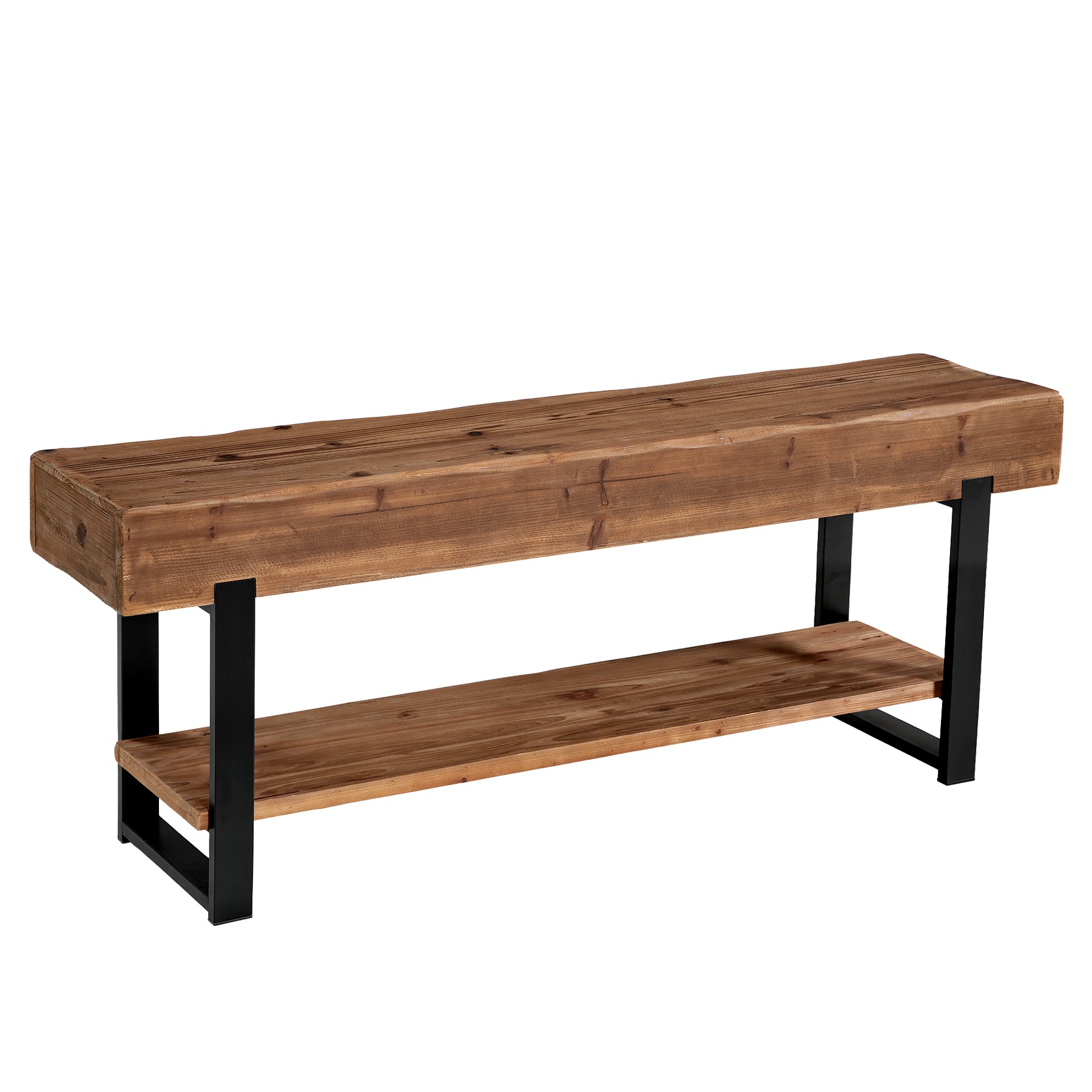 63" Solid Wood TV Stand for 55-75" TVs, 2-Tier Entertainment Center with Metal Frame