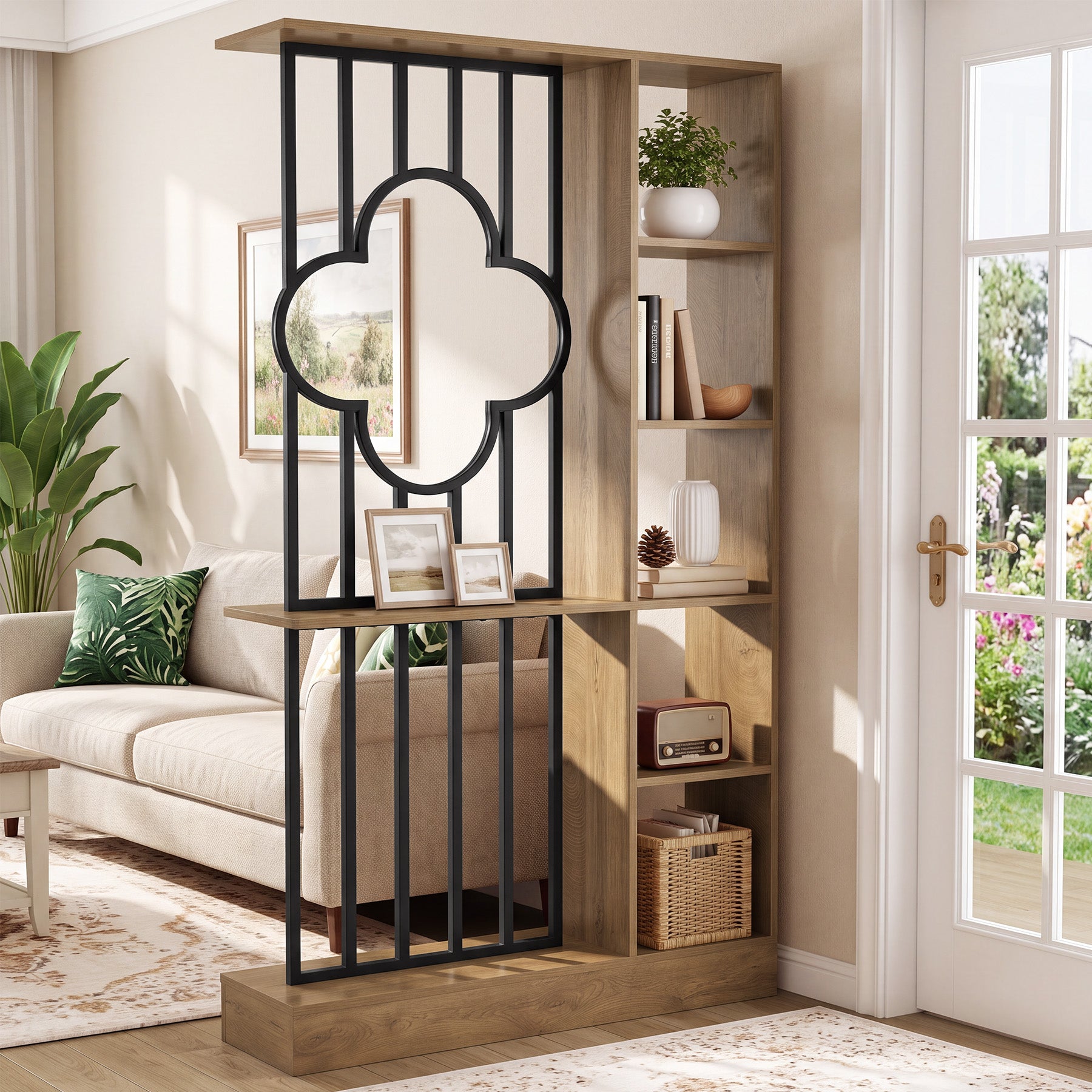 71" Room Divider with Shelves, Freestanding Storage Partition, Wall Divider for Room Separation