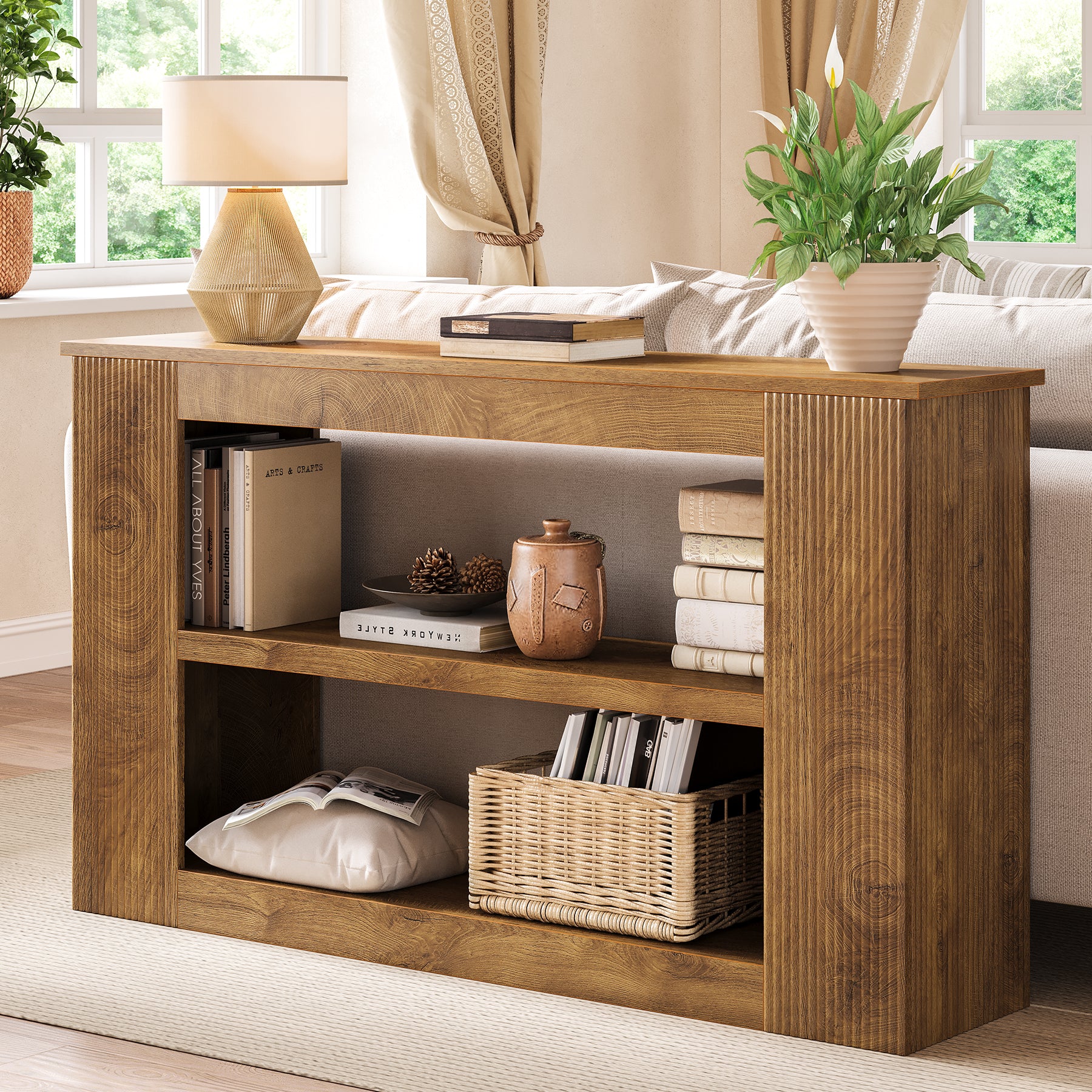 55" Console Table, 3-Tier Sofa Table Behind Couch Entryway Table with Storage