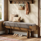 Upholstered Entryway Bench, Shoe Bench End of Bed Footstool with Solid Wood Legs