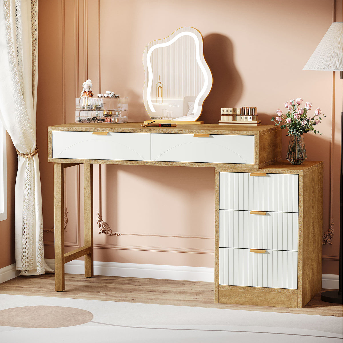 55" Makeup Vanity Table, Rustic Dressing Table Makeup Table