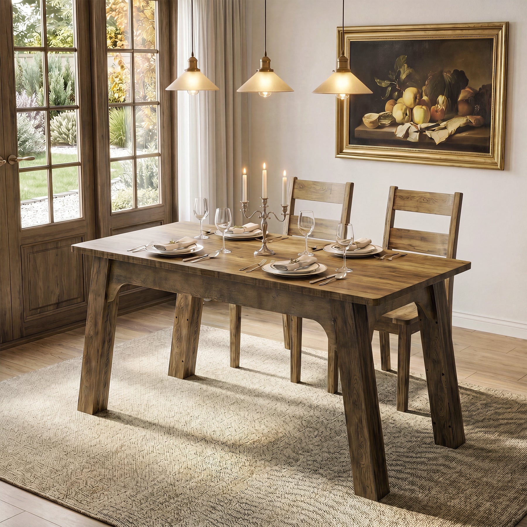 63" Rectangular Dining Table for 4-6, Modern Farmhouse Kitchen Table with Heavy-Duty Legs