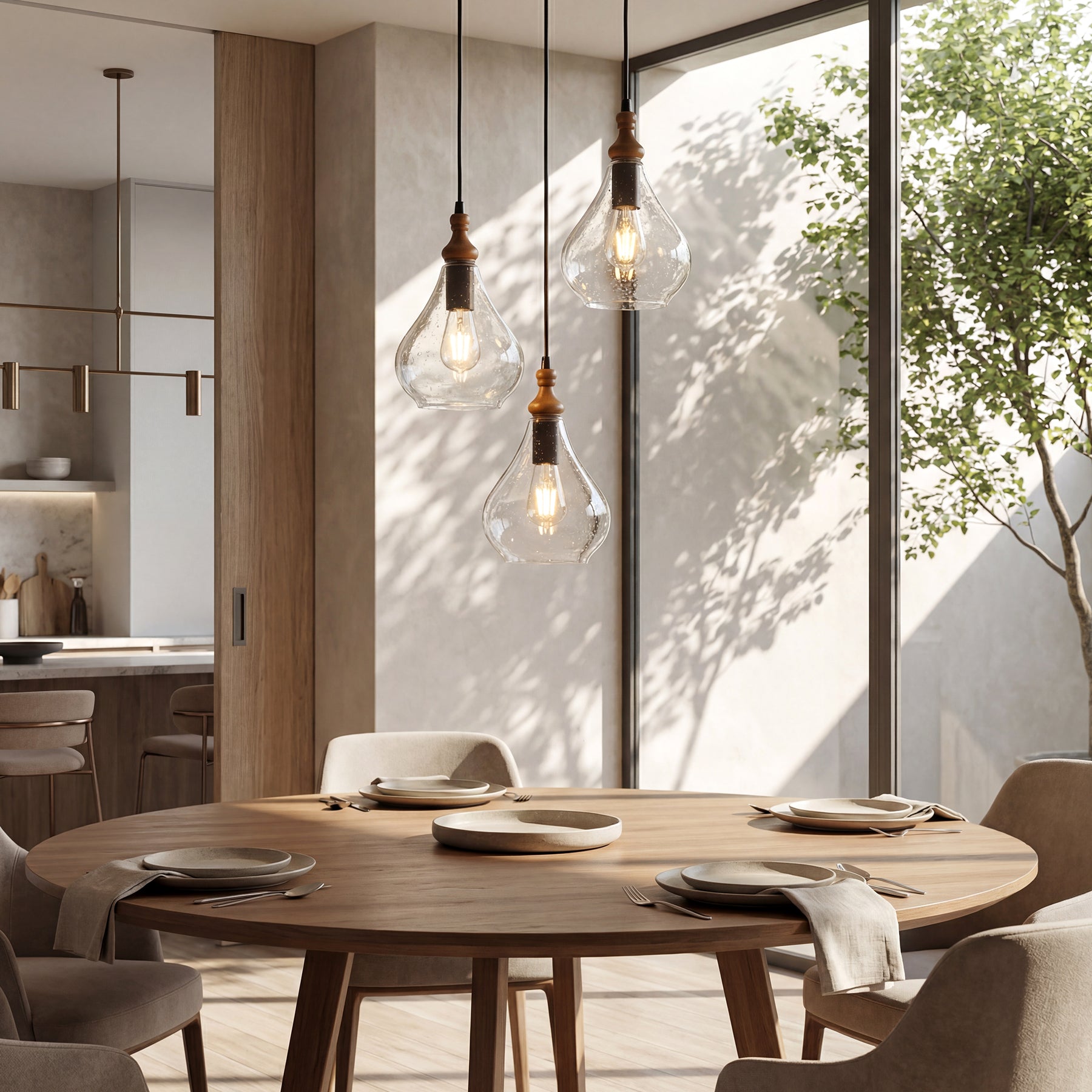 Farmhouse Teardrop Pendant Light, Adjustable Hanging Light Fixture with Seeded Glass Shade