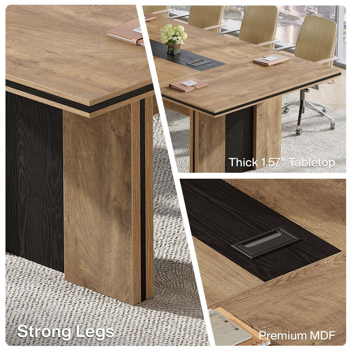 94" Conference Table for 8-10, Office Meeting Table with Rectangular Cable Grommet