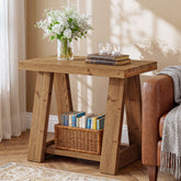 Tribesigns 23.6 Inch 2-Tier Side Table, Solid Wood Rectangle End Table with Storage Shelves for Living Room 3
