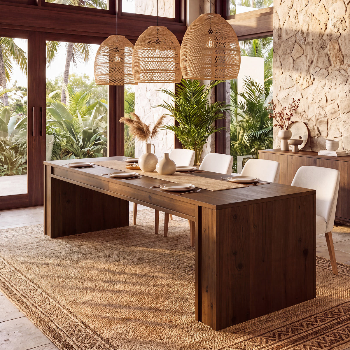 78.7" Solid Wood Dining Table for 6-8, Rectangular Kitchen Table with Thick Block Legs